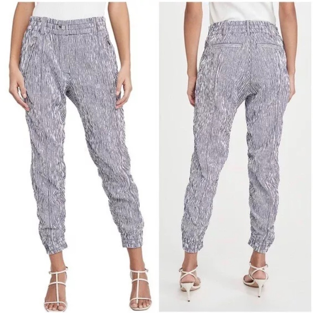 $425 Derek Lam 10 Crosby Blue Stripe Phoenix Ruched Zip Hem Jogger Pants US 14
